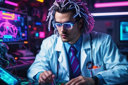 cyberpunk,cyber glasses,scientist,theoretician physician,sci fi surgery room,neon human resources,elektroniki,ship doctor,microbiologist,man with a computer,researcher,biologist,dr,doctor,dj,consultant,pathologist,cartoon doctor,physician,cyber,Conceptual Art,Sci-Fi,Sci-Fi 28