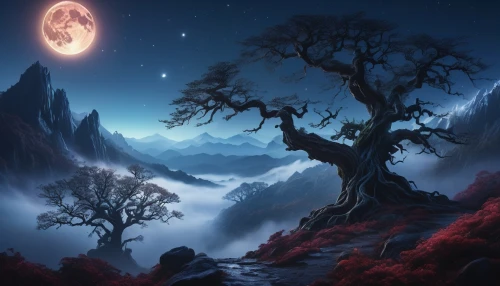 moon and star background,hanging moon,fantasy picture,moonlit night,fantasy landscape,valley of the moon,moonlit,sacred fig,celtic tree,tree of life,magic tree,lunar landscape,moon and star,moon phase,purple moon,halloween background,moonscape,moons,crescent moon,shamanism,Photography,Black and white photography,Black and White Photography 11