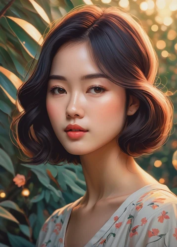 world digital painting,digital painting,portrait background,vietnamese woman,girl portrait,fantasy portrait,girl in flowers,japanese floral background,vietnam,romantic portrait,rosa ' amber cover,flower painting,japanese sakura background,mystical portrait of a girl,asian woman,asian vision,mulan,jasmine blossom,phuquy,girl with tree,Illustration,Japanese style,Japanese Style 15