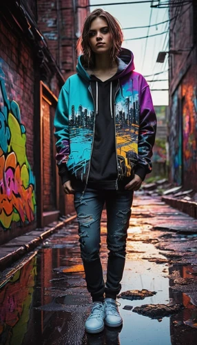 windbreaker,parka,urban,colorful background,alleyway,grunge,toronto,hoodie,alley,girl walking away,hdr,colorful city,street fashion,colorful,lux,vancouver,80s,slum,portrait background,outerwear,Illustration,Black and White,Black and White 12