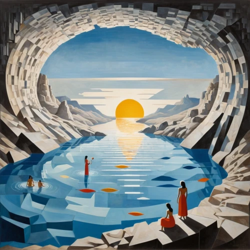 woman at the well,ice hotel,baptism of christ,empty tomb,dead sea scroll,salt farming,the people in the sea,exploration of the sea,costa concordia,the dead sea,cave on the water,summer solstice,river of life project,swimming people,contemporary witnesses,church painting,3-fold sun,thermal bath,baptistery,the ancient world,Art,Artistic Painting,Artistic Painting 46