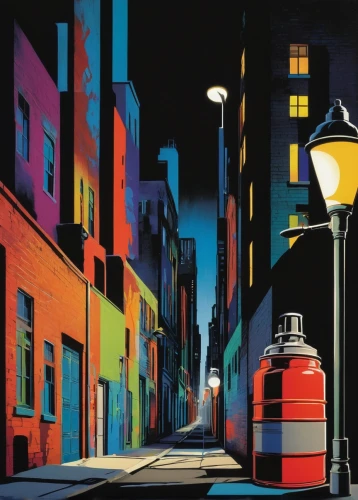 street lights,night scene,street lamps,gas lamp,streetlight,david bates,city lights,street lamp,pedestrian lights,street light,citylights,streetlamp,lamplighter,outdoor street light,olle gill,quebec,gas light,colorful city,night lights,iron street lamp,Illustration,Retro,Retro 15