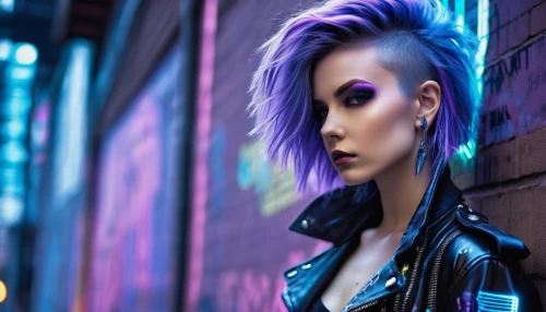 cyberpunk,punk,mohawk hairstyle,mohawk,ultraviolet,punk design,artificial hair integrations,purple,streampunk,purple background,purple wallpaper,violet,grunge,pixie-bob,birds of prey-night,neon lights,purple blue,neon makeup,gold and purple,purple skin,Art,Artistic Painting,Artistic Painting 47