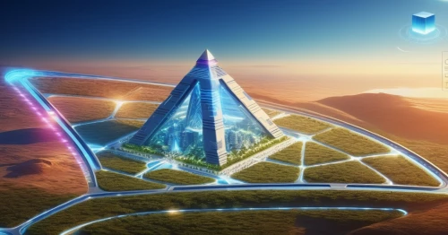 futuristic landscape,solar cell base,futuristic architecture,sky space concept,electric tower,cellular tower,smart city,connectcompetition,futuristic art museum,dubai frame,cyberspace,futuristic,energy field,virtual landscape,glass pyramid,pyramids,automotive navigation system,ethereum icon,connect competition,ethereum symbol,Conceptual Art,Sci-Fi,Sci-Fi 10