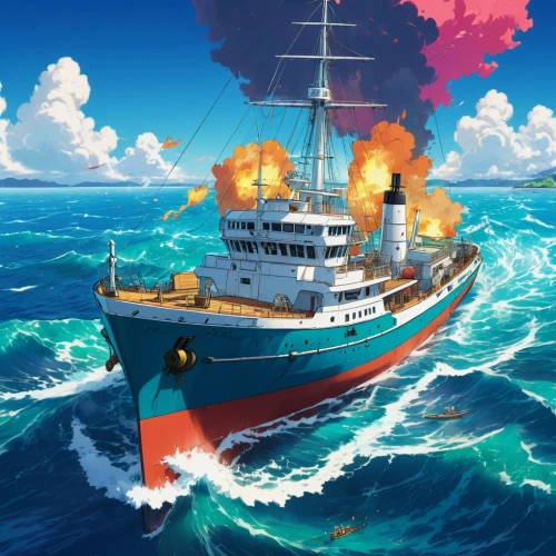 sea fantasy,caravel,ship releases,arnold maersk,steam frigate,naval trawler,ship of the line,arthur maersk,victory ship,sauceboat,drillship,troopship,scarlet sail,galleon,ship,royal mail ship,training ship,sea sailing ship,lightship,galleon ship,Illustration,Japanese style,Japanese Style 03