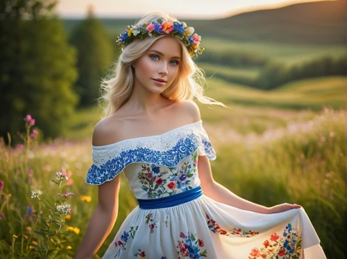 country dress,beautiful girl with flowers,countrygirl,ukrainian,girl in flowers,russian folk style,meadow flowers,vintage floral,vintage dress,girl in a long dress,floral dress,folk costume,heidi country,ukraine,flower girl,field of flowers,farm girl,i love ukraine,summer meadow,meadow,Illustration,Realistic Fantasy,Realistic Fantasy 18