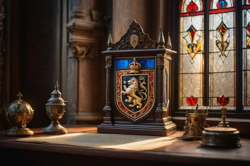 medieval hourglass,knight pulpit,astronomical clock,tabernacle,lectern,altar bell,stained glass windows,church windows,eucharistic,grandfather clock,vestment,stained glass,eucharist,catholicism,stained glass window,carmelite order,christopher columbus's ashes,vatican window,metropolitan bishop,church window,Photography,General,Fantasy