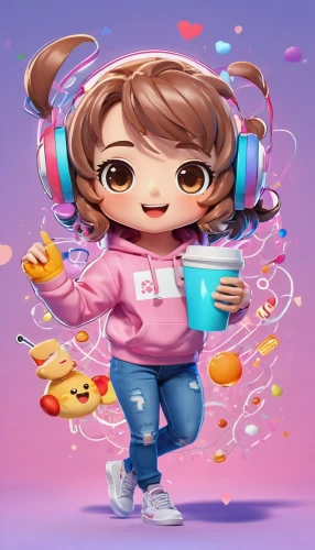 tiktok icon,donut illustration,girl with cereal bowl,headphone,cute cartoon image,coffee background,cupcake background,cute cartoon character,kids illustration,woman eating apple,music background,dj,mocaccino,soundcloud icon,music player,chibi girl,edit icon,listening to music,cocoa,pink background,Illustration,Japanese style,Japanese Style 01