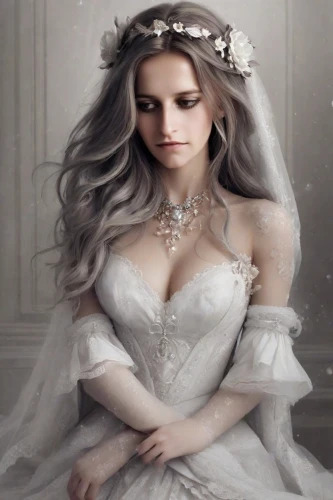 white rose snow queen,bridal clothing,wedding dresses,silver wedding,bridal dress,bridal,blonde in wedding dress,wedding dress,bride,the snow queen,dead bride,bridal jewelry,white lady,wedding gown,jessamine,white winter dress,fairy queen,bridal accessory,wedding dress train,fairy tale character,Photography,Realistic