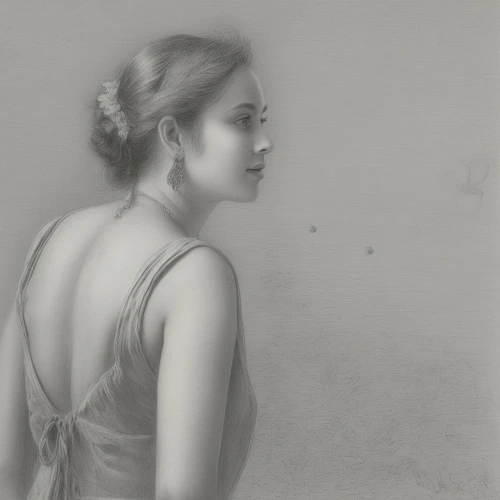 charcoal drawing,graphite,charcoal pencil,pencil drawing,pencil drawings,vintage drawing,woman portrait,pencil and paper,vintage female portrait,girl in a long dress,girl in a long dress from the back,artist portrait,girl drawing,pencil art,vintage woman,charcoal,art deco woman,girl portrait,portrait of a girl,young woman,Illustration,Black and White,Black and White 30