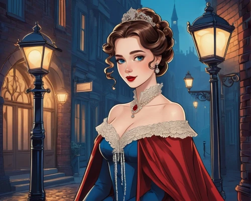 victorian lady,cinderella,jane austen,romantic portrait,fantasy portrait,ball gown,lady in red,world digital painting,disney rose,venetia,girl in a historic way,victorian fashion,game illustration,victorian style,lady of the night,red gown,fashion vector,elsa,man in red dress,vintage woman,Unique,Design,Sticker