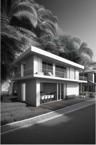 mid century house,3d rendering,modern house,dunes house,mid century modern,residential house,render,modern architecture,model house,beach house,tropical house,archidaily,landscape design sydney,house shape,house drawing,landscape designers sydney,model years 1958 to 1967,3d render,contemporary,smart house,Illustration,Black and White,Black and White 04