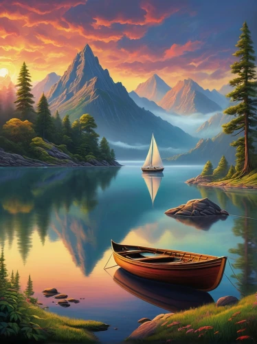 boat landscape,landscape background,sailing-boat,sailing boat,fantasy landscape,canoes,sailing boats,coastal landscape,beautiful landscape,sailboat,sea landscape,beautiful lake,river landscape,nature landscape,sail boat,wooden boat,sailboats,fantasy picture,rowboats,row boat,Conceptual Art,Daily,Daily 23