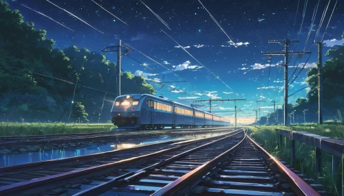 galaxy express,tsumugi kotobuki k-on,sky train,starry sky,violet evergarden,railroad,studio ghibli,last train,electric train,long-distance train,train,trains,tracks,heavy object,conductor tracks,trails,railway,railroads,train of thought,the train,Conceptual Art,Daily,Daily 24