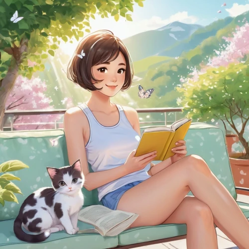 relaxing reading,girl studying,reading,idyllic,summer day,game illustration,author,springtime background,summer jasmine,summer background,studio ghibli,spring background,read a book,honmei choco,little girl reading,siu mei,ritriver and the cat,bookworm,girl sitting,idyll,Illustration,Japanese style,Japanese Style 01