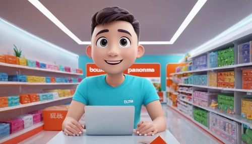 cashier,alipay,commercial,cinema 4d,carton man,pharmacy,supermarket,minimarket,blur office background,consumer,tablets consumer,animated cartoon,shopping icon,clerk,shopkeeper,e-commerce,cute cartoon character,computer store,delivery man,marketeer,Unique,3D,3D Character