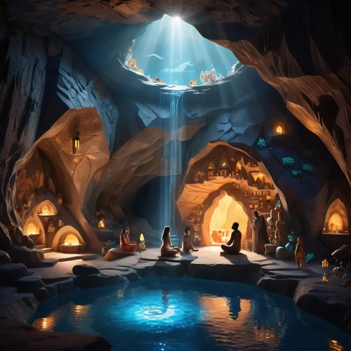 cave church,fantasy picture,cave on the water,the blue caves,cave tour,fantasy landscape,fantasy art,concept art,wishing well,world digital painting,3d fantasy,dungeons,blue cave,fairy village,blue caves,cave,dungeon,acquarium,underwater oasis,cartoon video game background,Illustration,Vector,Vector 17
