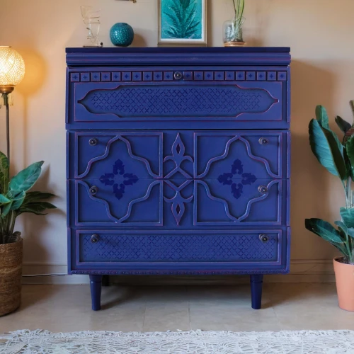 antique sideboard,sideboard,chest of drawers,antique furniture,majorelle blue,moroccan pattern,baby changing chest of drawers,mazarine blue,patterned wood decoration,dresser,armoire,tv cabinet,chiffonier,danish furniture,blue wooden bee,storage cabinet,blue pushcart,dark cabinetry,metal cabinet,end table