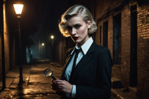 femme fatale,vesper,film noir,cigarette girl,female doctor,spy,woman in menswear,detective,secret agent,clue and white,businesswoman,business woman,woman holding gun,smoking girl,spy visual,girl with gun,blonde woman,private investigator,eleven,girl with a gun,Illustration,Abstract Fantasy,Abstract Fantasy 16