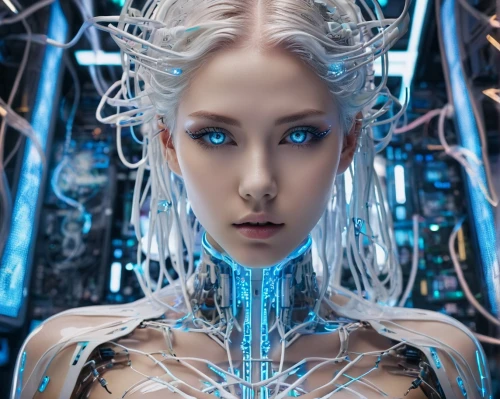 cyborg,cybernetics,biomechanical,cyberspace,humanoid,ice queen,futuristic,cyberpunk,scifi,cyber,electro,ai,robotic,sci fi,circuitry,computer art,artificial intelligence,augmented,avatar,fractalius,Illustration,Japanese style,Japanese Style 04
