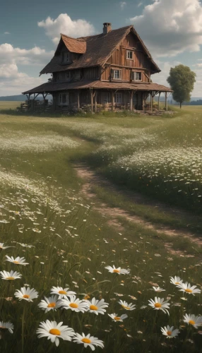 dandelion meadow,meadow landscape,summer meadow,home landscape,spring meadow,dandelion field,meadow,country house,farmstead,country cottage,farm house,farmhouse,meadow in pastel,homestead,flowering meadow,lonely house,meadow flowers,small meadow,summer cottage,salt meadow landscape,Conceptual Art,Fantasy,Fantasy 01