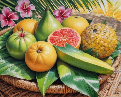 tropical fruits,tropical fruit,exotic fruits,colored pencil background,fruits plants,summer still-life,fruit plate,carambola,oil painting on canvas,watermelon painting,artocarpus,breadfruit,fresh fruits,citrus fruits,ananas,fruit bowl,oil painting,hawaiian food,star fruit,luau,Conceptual Art,Daily,Daily 17