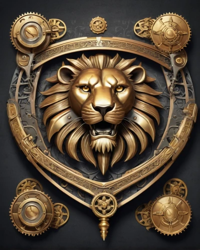 lion,zodiac sign leo,steam icon,lion capital,ship's wheel,lion number,steampunk gears,lion head,skeezy lion,escutcheon,two lion,crown icons,emblem,crest,lion white,forest king lion,lion father,lion's coach,lion - feline,african lion,Conceptual Art,Fantasy,Fantasy 25
