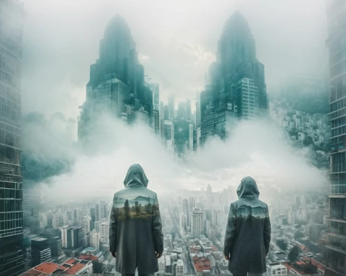 dystopian,sci fiction illustration,underworld,capital cities,photomanipulation,fantasy city,angels of the apocalypse,parallel worlds,photo manipulation,skycraper,metropolis,dystopia,destroyed city,sky city,travelers,tall buildings,heroic fantasy,caped,skyscapers,digital compositing