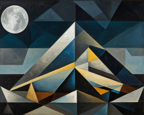 cubism,geometric solids,moon phase,night scene,escher,the ethereum,abstract shapes,phase of the moon,geometric figures,geometric,lunar phase,abstract artwork,ethereum icon,lunar landscape,braque saint-germain,ethereum logo,picasso,polygonal,ethereum,lunar,Art,Artistic Painting,Artistic Painting 45