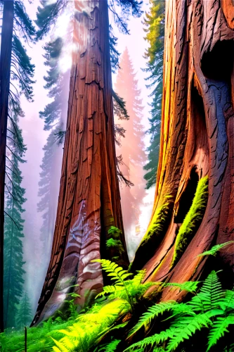 redwood tree,redwoods,redwood,old-growth forest,spruce forest,cartoon video game background,fir forest,big trees,coniferous forest,cartoon forest,douglas fir,temperate coniferous forest,spruce-fir forest,tropical and subtropical coniferous forests,silvertip fir,spruce trees,united states national park,sugar pine,forest landscape,pine forest,Conceptual Art,Graffiti Art,Graffiti Art 07