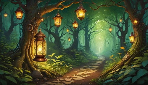 enchanted forest,forest path,elven forest,fairy forest,fairytale forest,forest of dreams,druid grove,haunted forest,forest background,forest glade,the mystical path,forest road,hollow way,the forest,pathway,fantasy picture,holy forest,forest landscape,the woods,green forest,Illustration,Realistic Fantasy,Realistic Fantasy 22