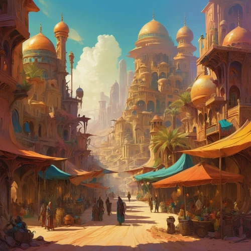 ancient city,medina,souk,souq,riad,marketplace,grand bazaar,fantasy landscape,fantasy city,bazaar,aladdin,petra,mosques,desert landscape,world digital painting,cairo,pink city,old city,ancient buildings,ancient parade,Conceptual Art,Fantasy,Fantasy 18