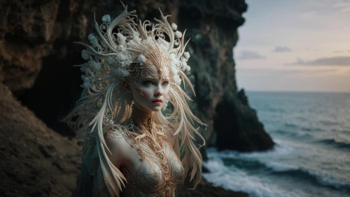 faery,faerie,dryad,the enchantress,rusalka,elven,siren,the sea maid,headdress,aphrodite's rock,aphrodite,fae,merfolk,fantasy woman,headpiece,mermaid background,fantasy picture,fantasy portrait,fantasy art,the night of kupala