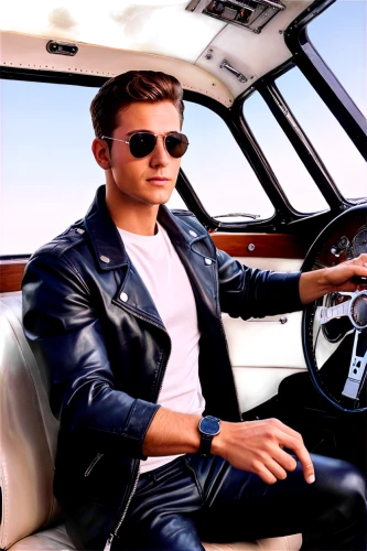 leather steering wheel,aviator,charles leclerc,aviator sunglass,drive,ford pilot,steering,helicopter pilot,jensen ff,opel captain,steering wheel,young model istanbul,chauffeur,cruise,driver,pilot,car model,james bond,driving car,volkswagen beetle,Illustration,Retro,Retro 12