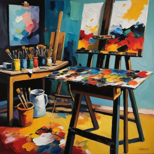 in a studio,easel,painting technique,art academy,studio photo,oil on canvas,oil painting,oils,studio,studio shot,studio light,palette,italian painter,still life,studios,artist color,painting work,three primary colors,oil paint,painterly,Art,Artistic Painting,Artistic Painting 37