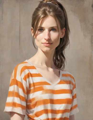girl in t-shirt,portrait of a girl,girl portrait,girl with bread-and-butter,young woman,striped background,girl with cloth,girl in a long,horizontal stripes,portrait background,clementine,girl drawing,girl in cloth,artist portrait,girl with cereal bowl,stripes,painter,oil painting,girl on a white background,digital painting,Digital Art,Classicism
