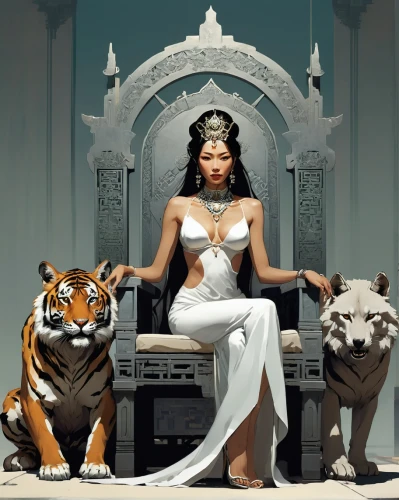 oriental princess,royalty,orientalism,asian vision,empire,cleopatra,fantasy art,queen s,queen,she feeds the lion,wild emperor,asian culture,kingdom,priestess,world digital painting,fantasy picture,lionesses,exotic animals,the throne,pharaonic,Conceptual Art,Fantasy,Fantasy 06
