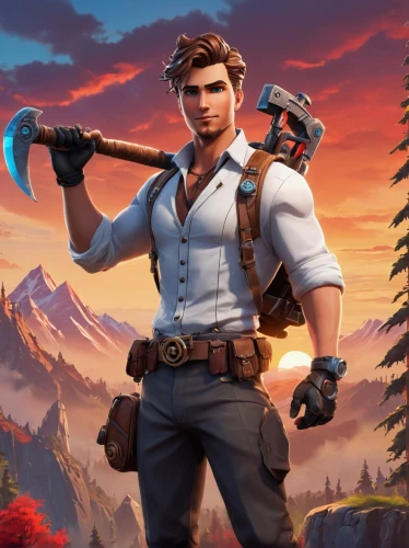 pickaxe,fortnite,scout,twitch icon,free fire,builder,dane axe,cancer icon,blue-collar worker,huntsman,dusk background,lumberjack,brawny,glider pilot,mercenary,heavy construction,gunfighter,edit icon,would a background,farmer,Conceptual Art,Fantasy,Fantasy 25