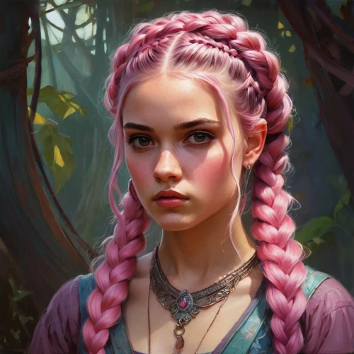 fantasy portrait,violet head elf,rapunzel,braid,fae,elven,braids,digital painting,braided,mystical portrait of a girl,fantasy art,elven flower,cg artwork,braiding,world digital painting,fantasy picture,girl portrait,medusa,eglantine,elsa,Conceptual Art,Fantasy,Fantasy 18