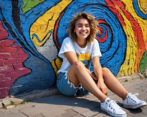 girl in t-shirt,a girl's smile,skater,girl sitting,colorful background,portrait background,vans,girl with a wheel,girl portrait,girl with speech bubble,artistic roller skating,graffiti,girl with cereal bowl,girl in a long,young model istanbul,brick background,sneakers,relaxed young girl,girl on a white background,brick wall background,Art,Artistic Painting,Artistic Painting 03