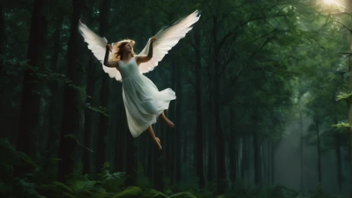 fairies aloft,faerie,faery,ballerina in the woods,angel wing,flying girl,angel wings,fantasy picture,child fairy,the night of kupala,fairy,photo manipulation,angel playing the harp,angelology,the angel with the veronica veil,wood angels,fairy forest,fallen angel,little girl fairy,photomanipulation,Photography,General,Fantasy