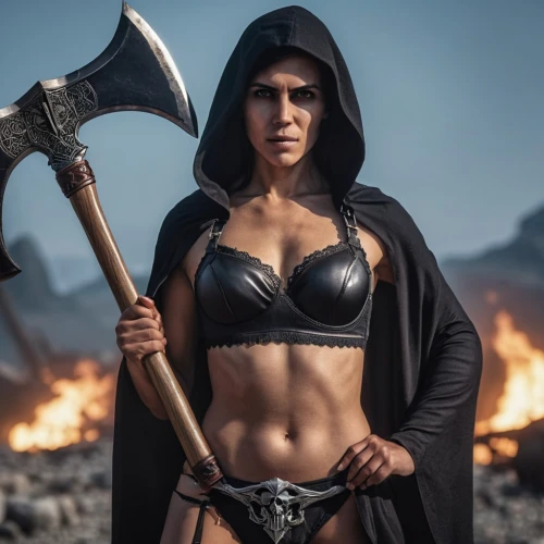 female warrior,warrior woman,dark elf,hard woman,strong woman,strong women,barbarian,cosplay image,woman strong,woman fire fighter,huntress,dane axe,fantasy warrior,the witch,axe,evil woman,sorceress,catrina,woman power,fantasy woman,Photography,General,Realistic