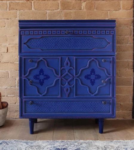 majorelle blue,moroccan pattern,antique sideboard,sideboard,chest of drawers,baby changing chest of drawers,mazarine blue,blue pushcart,spanish tile,dresser,kitchen cart,hauhechel blue,tv cabinet,antique furniture,jasmine blue,chiffonier,danish furniture,armoire,dressing table,blue wooden bee