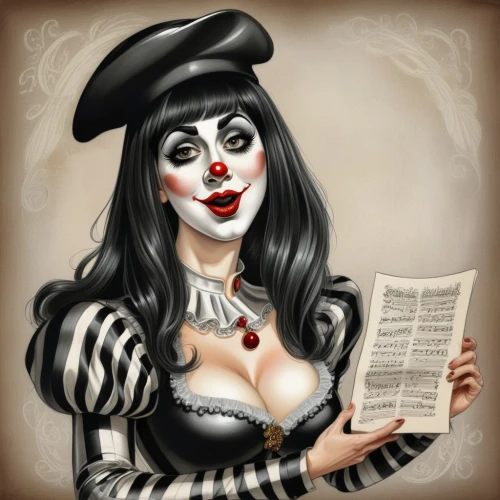 caricaturist,mime artist,mime,la catrina,harlequin,catrina calavera,la calavera catrina,newspaper reading,vampire woman,catrina,pierrot,victorian lady,rockabella,pin ups,vampire lady,queen of hearts,gothic portrait,cigarette girl,librarian,fortune teller,Illustration,Abstract Fantasy,Abstract Fantasy 23