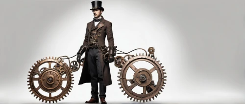 steampunk gears,steampunk,velocipede,clockmaker,cog,clockwork,cogwheel,cog wheels,iron wheels,watchmaker,cogs,pocket watch,stovepipe hat,mechanical,orrery,victorian fashion,scythe,the victorian era,derailleur gears,model train figure,Conceptual Art,Fantasy,Fantasy 25