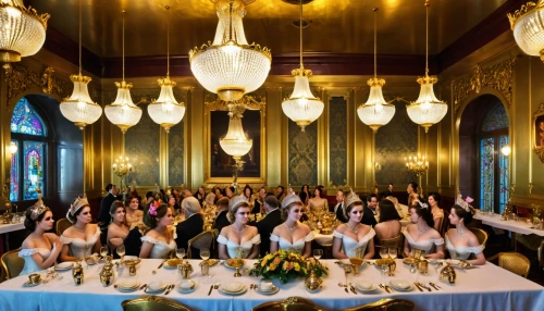 long table,ballroom,wedding banquet,exclusive banquet,catering service bern,dining room,tablescape,kristbaum ball,silver wedding,wedding reception,royal interior,golden weddings,function hall,welcome table,reception,wedding glasses,wade rooms,casa fuster hotel,wedding photo,table arrangement