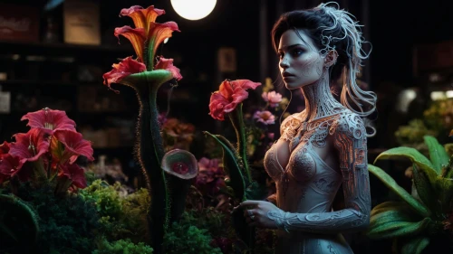 bodypaint,garden statues,neon body painting,body painting,woman sculpture,elven flower,girl in flowers,bodypainting,decorative figure,girl in the garden,flower shop,flora,artist's mannequin,florist,garden sculpture,dryad,garden ornament,tiger lily,mannequin,3d figure