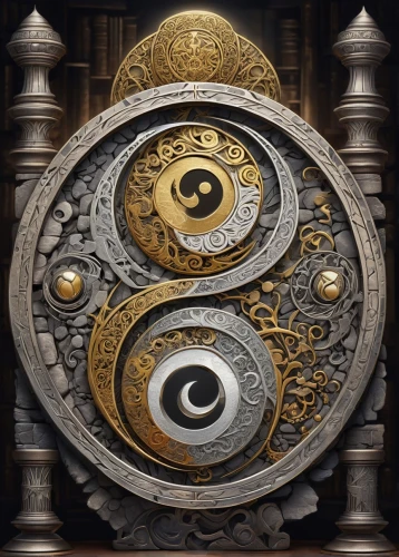 dharma wheel,steam icon,bagua,steampunk gears,gong,taijitu,symbol of good luck,cog,goki,time spiral,clockmaker,qi-gong,shield,amulet,clockwork,esoteric symbol,steam logo,talisman,cent,life stage icon,Illustration,Black and White,Black and White 05