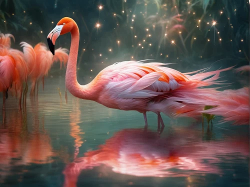 greater flamingo,flamingo couple,flamingos,pink flamingo,two flamingo,cuba flamingos,flamingo,flamingoes,pink flamingos,colorful birds,swan lake,flamingo pattern,aquatic bird,exotic bird,constellation swan,lawn flamingo,fantasy picture,tropical birds,bird kingdom,migratory birds,Illustration,Realistic Fantasy,Realistic Fantasy 37