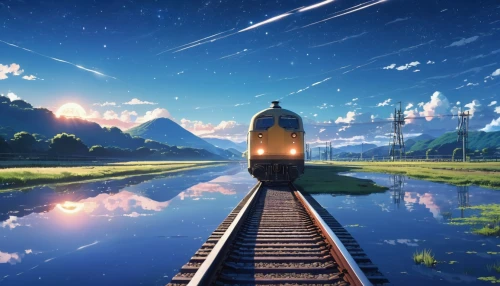 galaxy express,railroad,long-distance train,sky train,last train,starry sky,train,journey,train of thought,train ride,railroad car,electric train,amtrak,japan's three great night views,railway,high-speed train,early train,shinkansen,bullet train,the train,Photography,General,Realistic